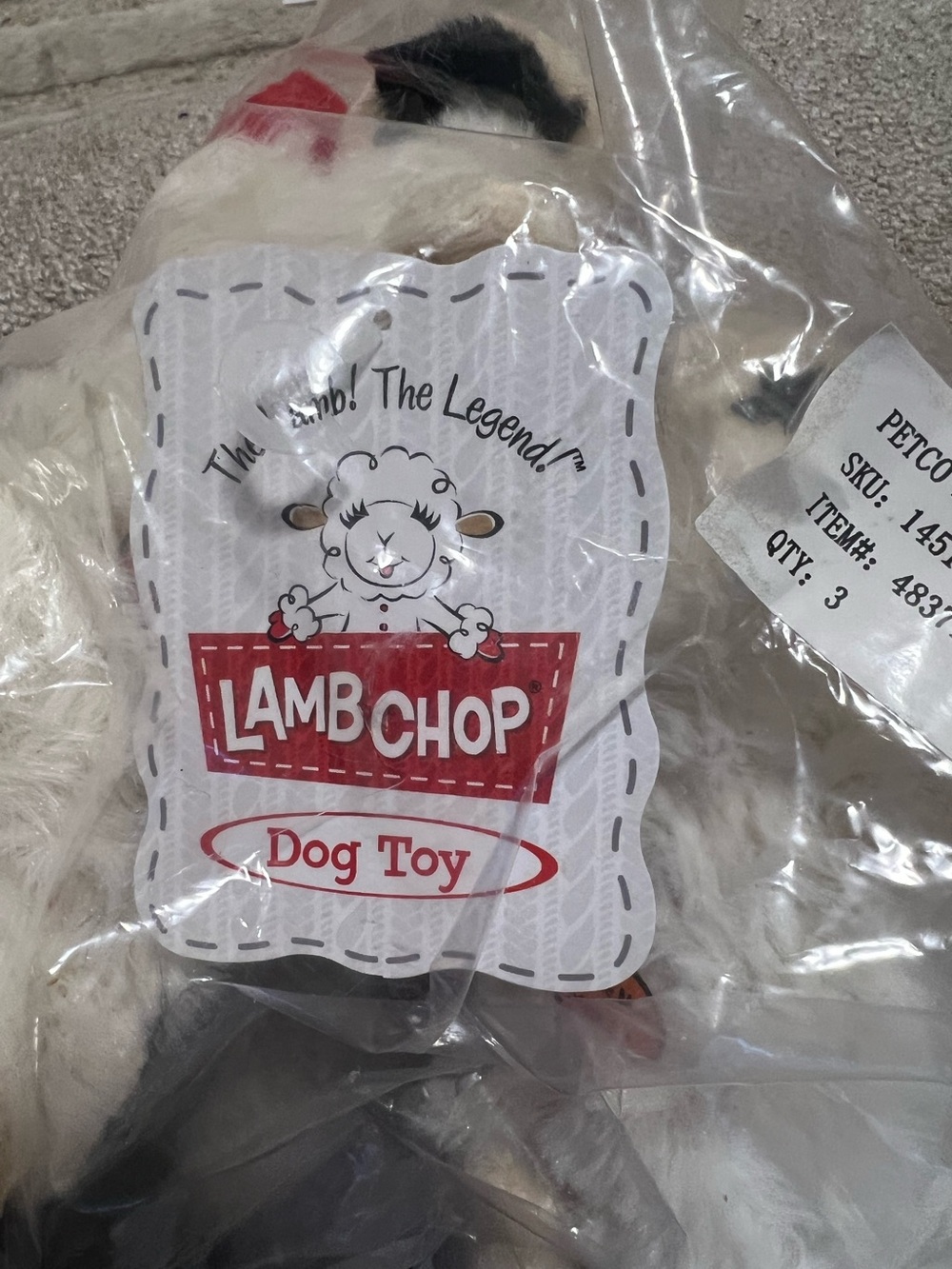 NWT Shari Lewis Plush Lamb Dog Toy Cream with Red Paws Squeaks